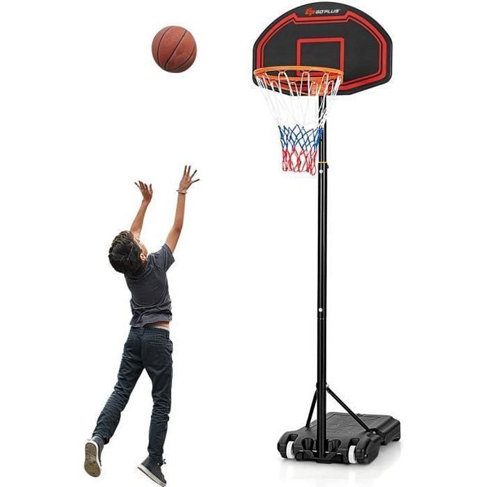 COSTWAY Vrijstaande basketbalring, in hoogte verstelbaar 155–210 cm, verplaatsbaar op wielen met backboard voor kinderen/volwassenen