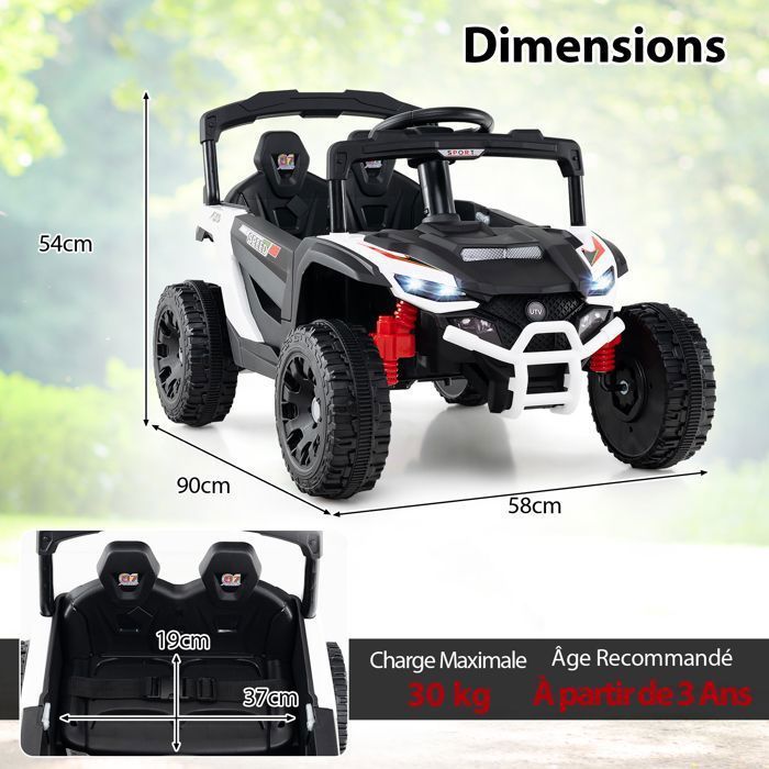 Coche eléctrico infantil DREAMADE de 12 V con mando a distancia, todoterreno, con volante y pedales, color blanco.