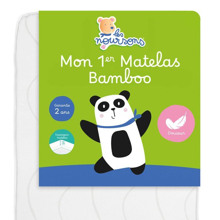 Les Noursons - Matelas Bébé Bamboo - 60x120 cm - Doux et Absorbant - Sans Traitement chimique - Fabrication Française