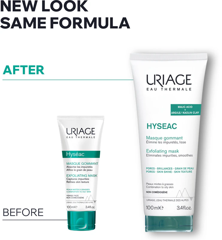 Máscara esfoliante Uriage Hyseac para pele oleosa e mista.