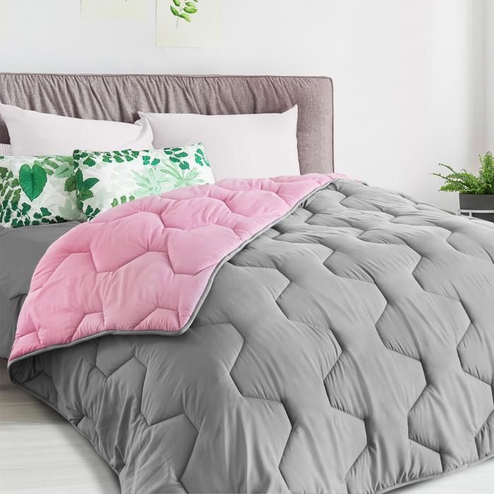 Edredón IDMARKET ABBY 220x240 cm, bicolor rosa y gris, 300 g