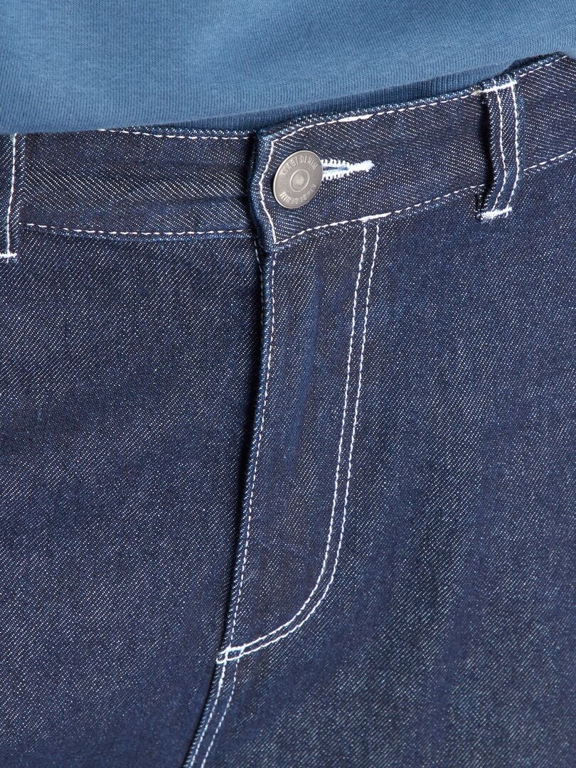 Calça jeans de perna larga com costura contrastante - AZUL