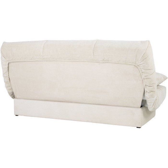 Sofá cama CLEM click-clack - 3 plazas - Tejido de pana - Beige - Densidad 20 kg/m³ - 190 x 90 x 92 cm - Fabricado en Portugal
