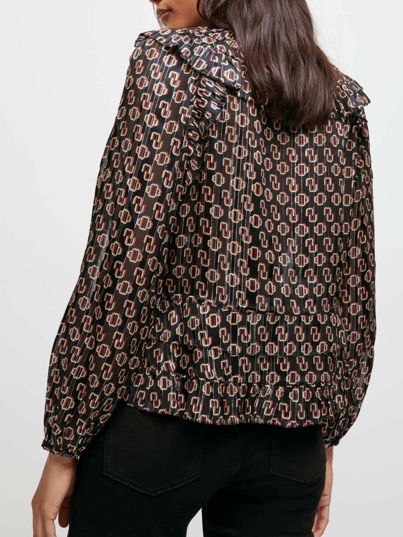 Top din muselină de mătase lurex imprimat - Monogramă M Noir mărime mare