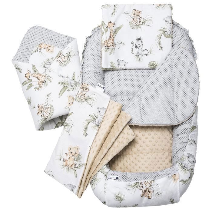 Medi Partners Baby Bed Reducer 100% Cotton Newborn Baby Nest with Removable Insert 100x60x15 cm Safari with Minky Beige