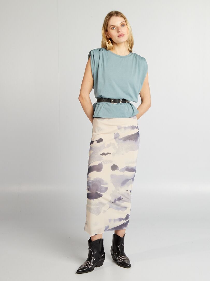 Lange, aansluitende jurk met tie-dye print - BLAUW