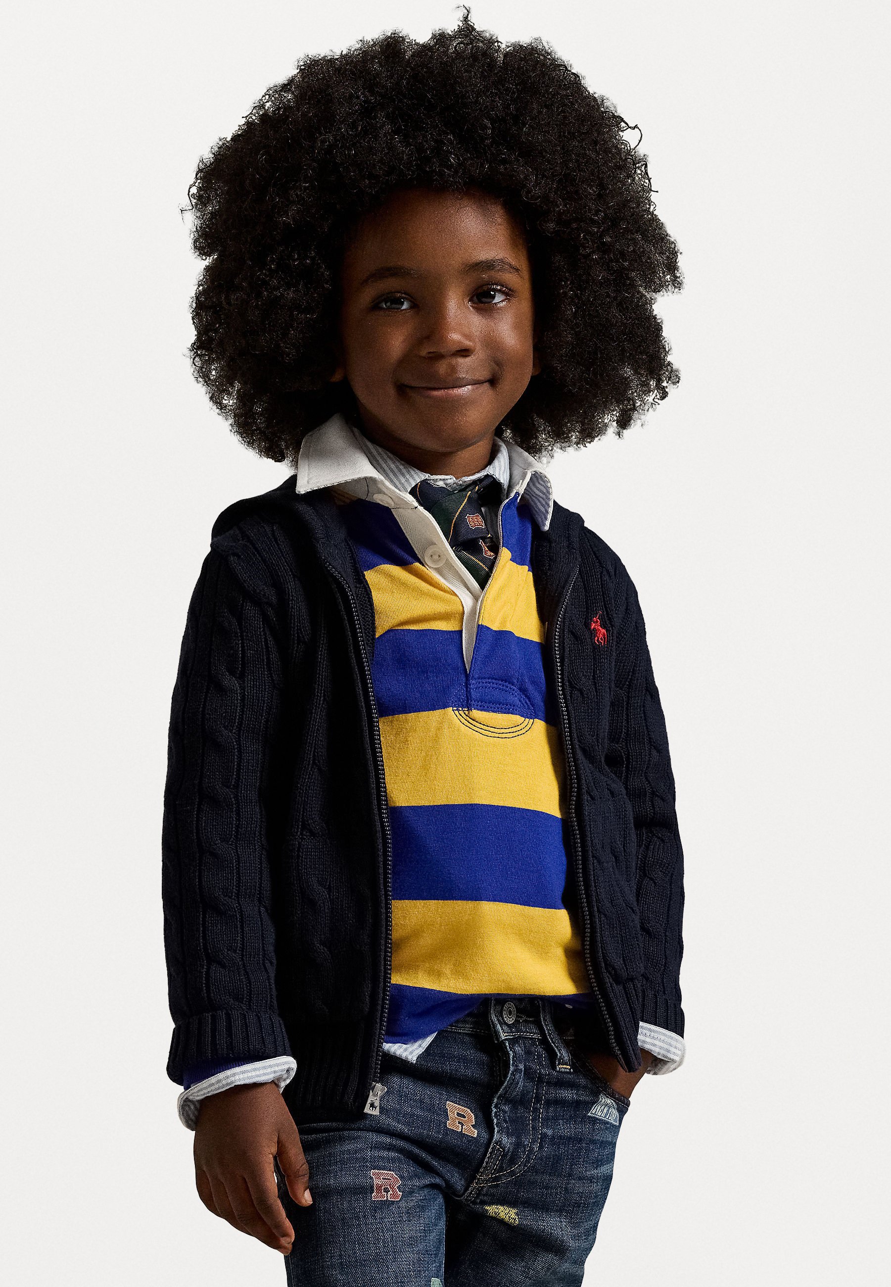 Polo Ralph Lauren Cardigan aus Baumwolle mit Zopfmuster und durchgehendem Reißverschluss – marineblau