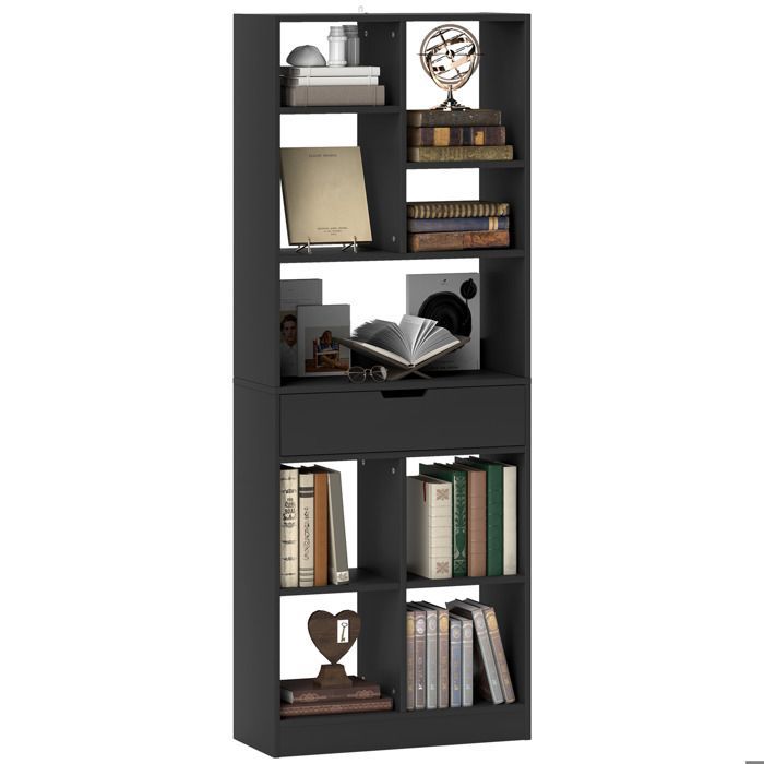 Boekenkast/opbergmeubel - HOMCOM - lade en open schappen - 60 x 26 x 158 cm - zwart