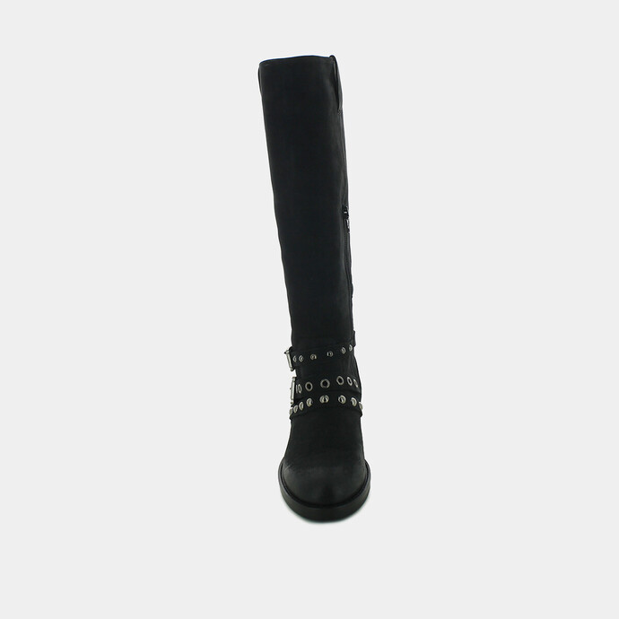 Bottes en nubuck noir  à bouts ronds effet vintage