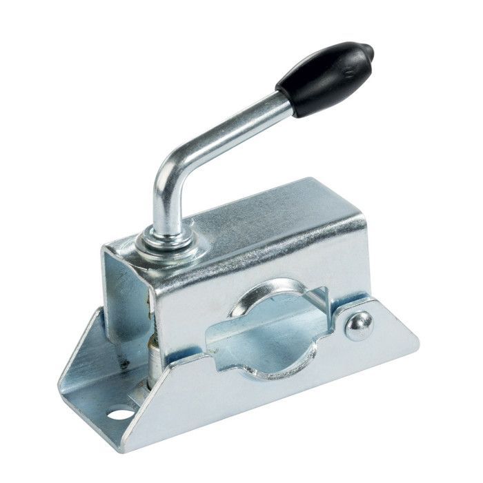 Soporte de acero para montaje de rueda de apoyo, 48 mm de diámetro, con asa de bloqueo.