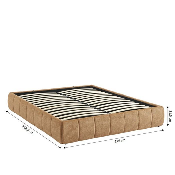 Lit coffre LAVINIA tissu chenille caramel 160x200 sommier inclus - Marron