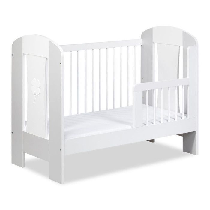 Nati baby cot with 3 adjustable heights - White with clover pattern - 120 x 60 cm