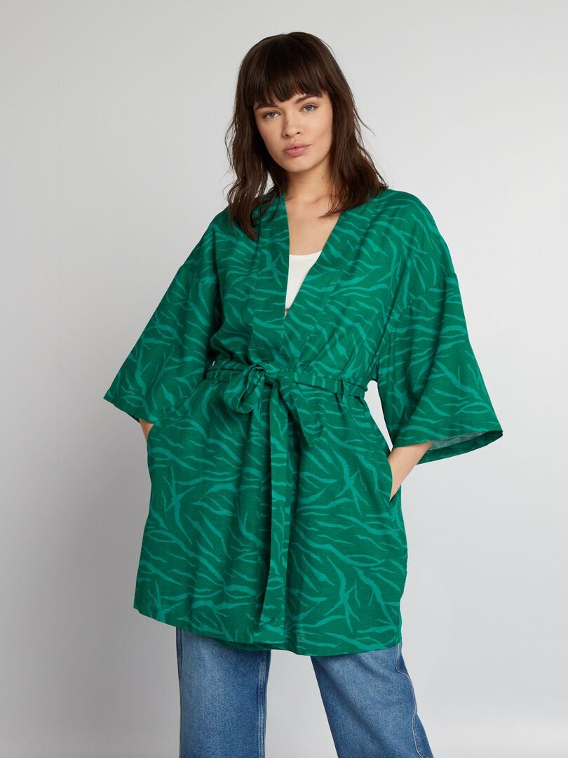 Chaqueta kimono con estampado de cebra - VERDE
