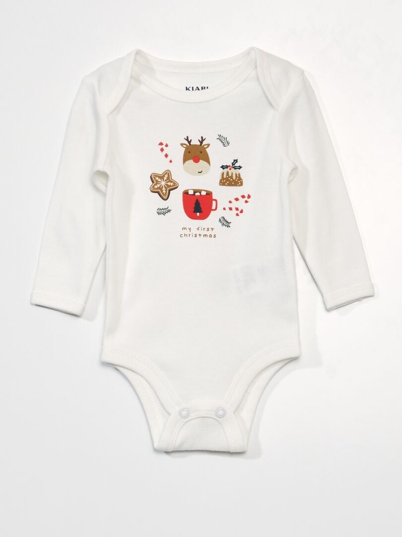 Kerstpyjamaset + romper + slabbetje - WIT