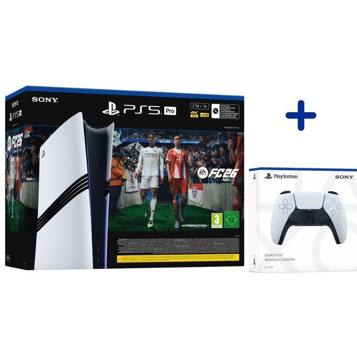 Pack PS5 Pro : Console PlayStation 5 Pro + FC26 (code dans la boite) + 2ème manette DualSense Blanche