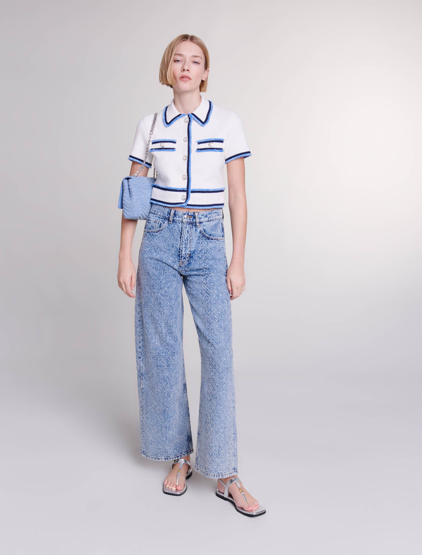 Jeans met wijde pijpen en glitter - Blauw