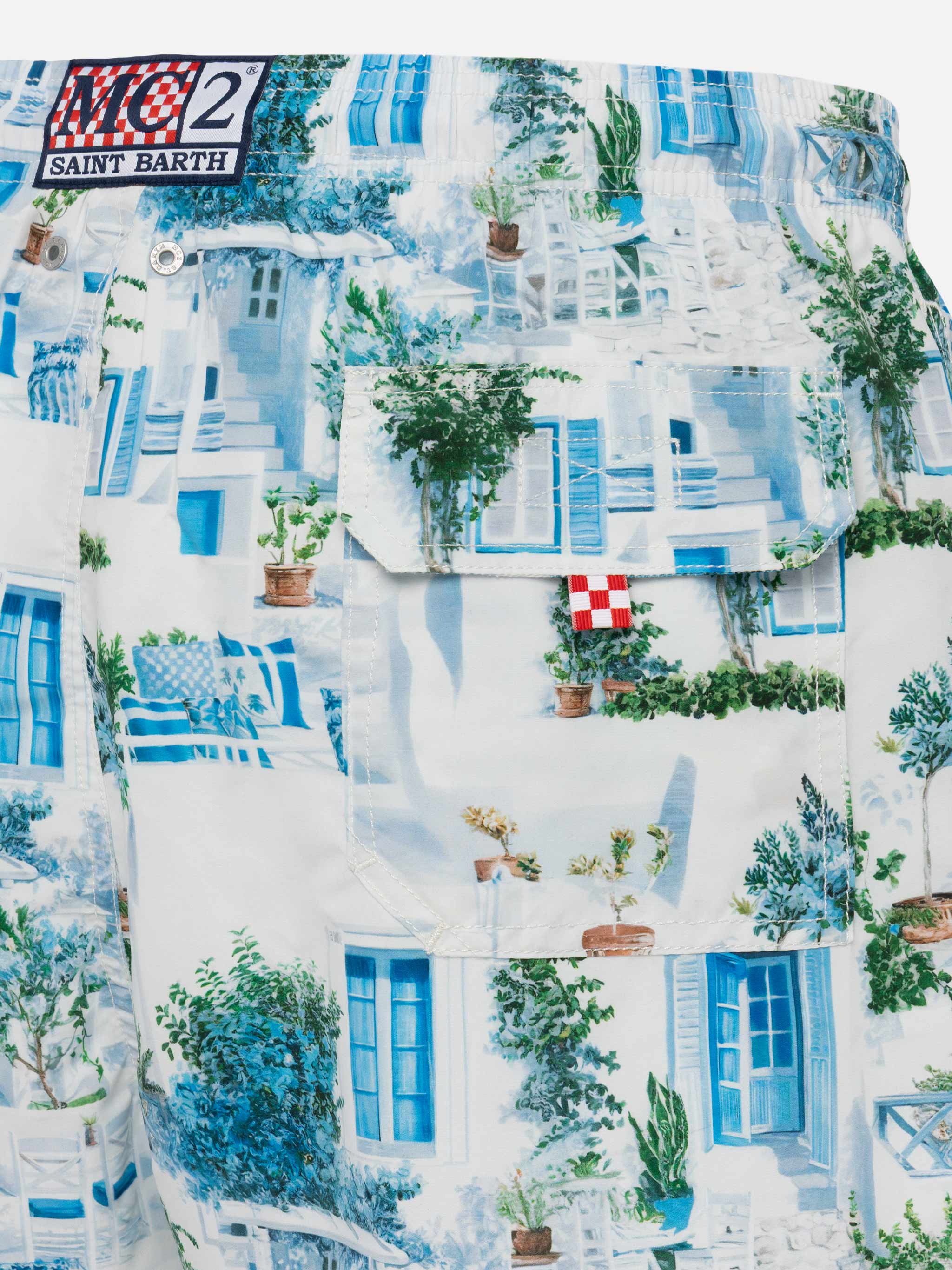 Gustavia midi-badpak met print van Griekse huizen | AI CO-CR
