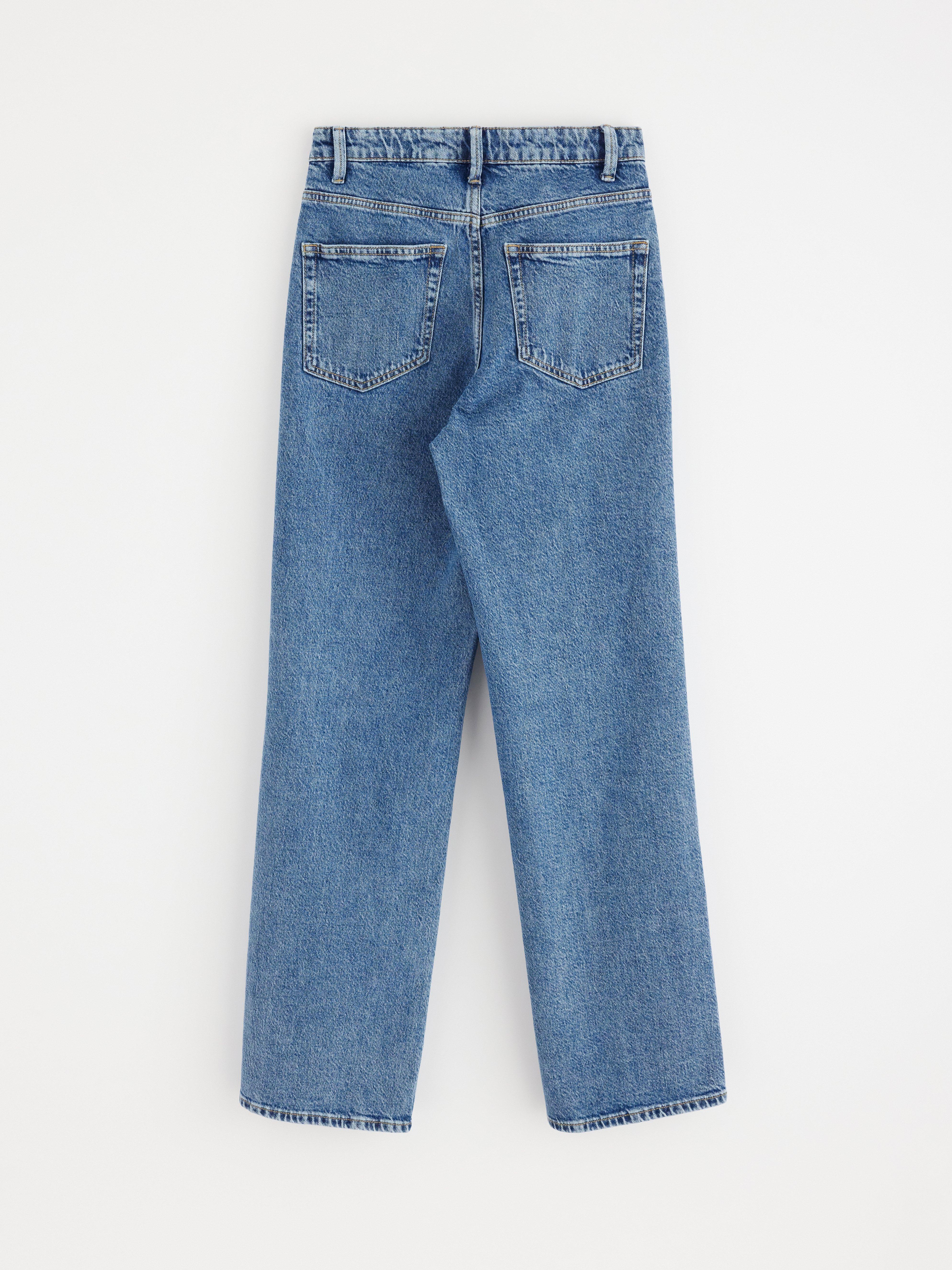 Calça jeans WIDE Hanna com leve elastano, azul denim.
