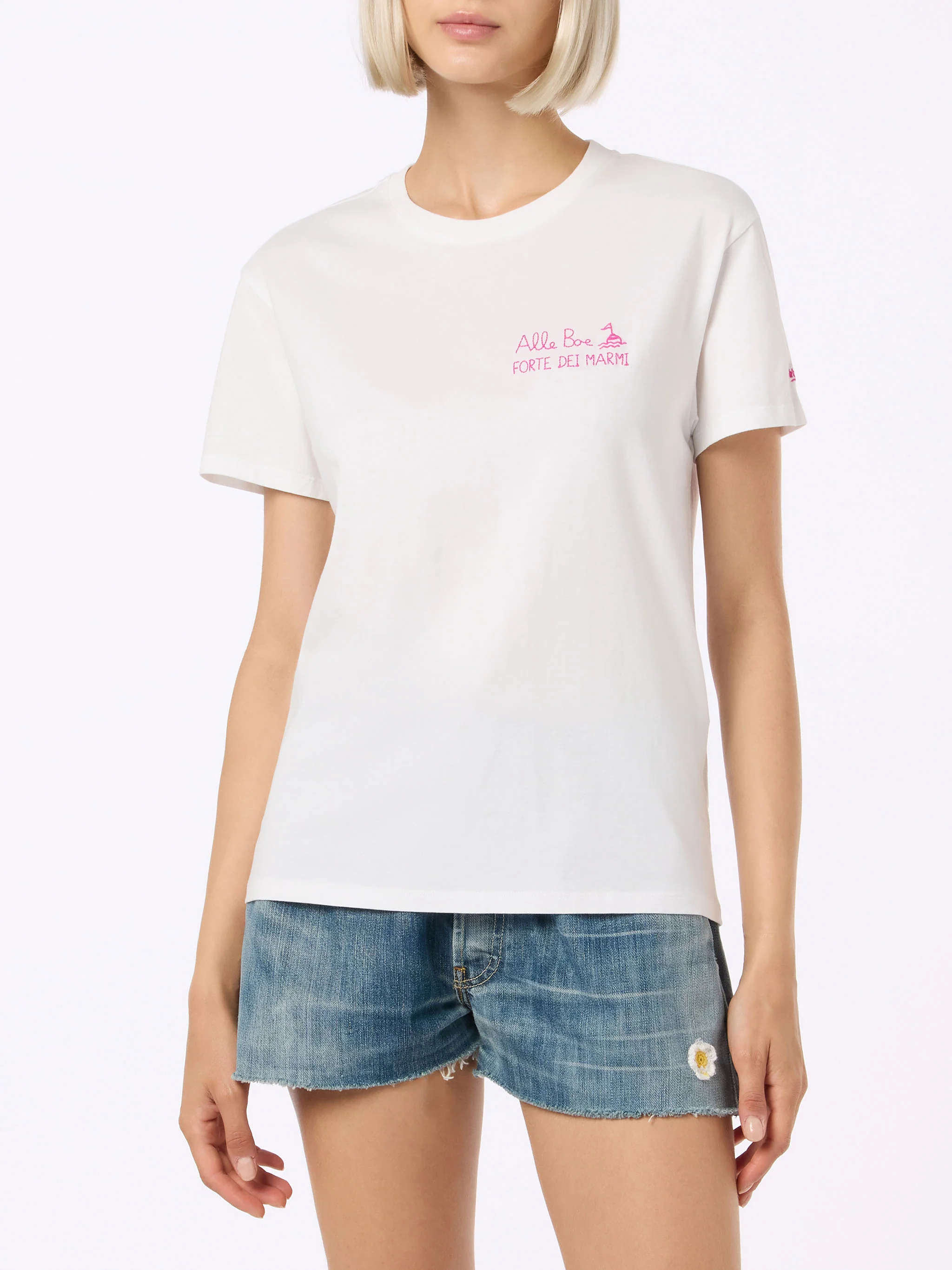 T-shirt girocollo in jersey di cotone da donna Emilie con stampa Ti Am