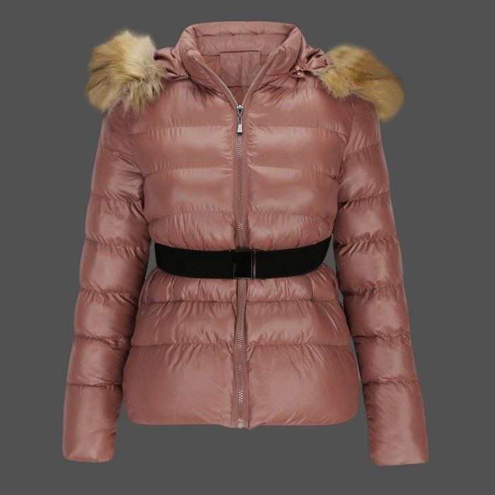 Jaqueta puffer feminina FUNMOON com capuz de pele sintética, jaqueta curta de inverno, tamanho grande, preta clássica, enchimento grosso de plumas, com cinto.