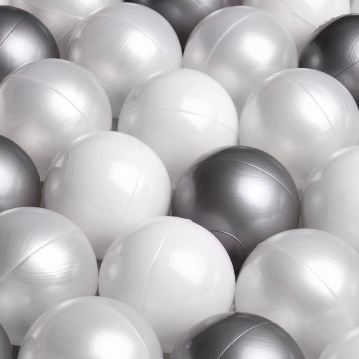 MISIOO Kleurrijke plastic ballen voor baby's en kinderen, 6 cm, 300 ballen: zilver/parelwit/transparant