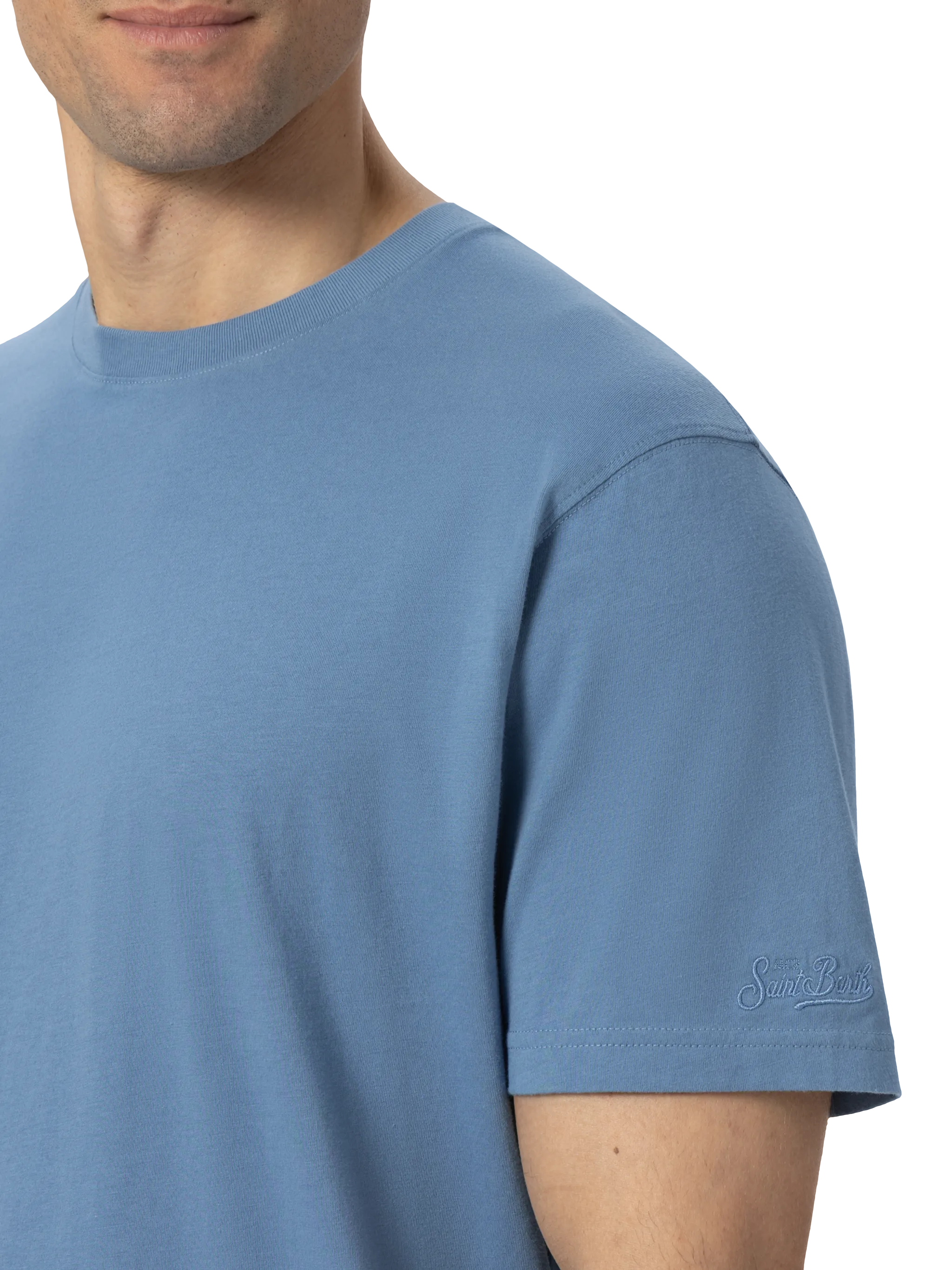 Dover T-shirt van lichtblauwe katoenen jersey met St. Barth-borduurwerk.