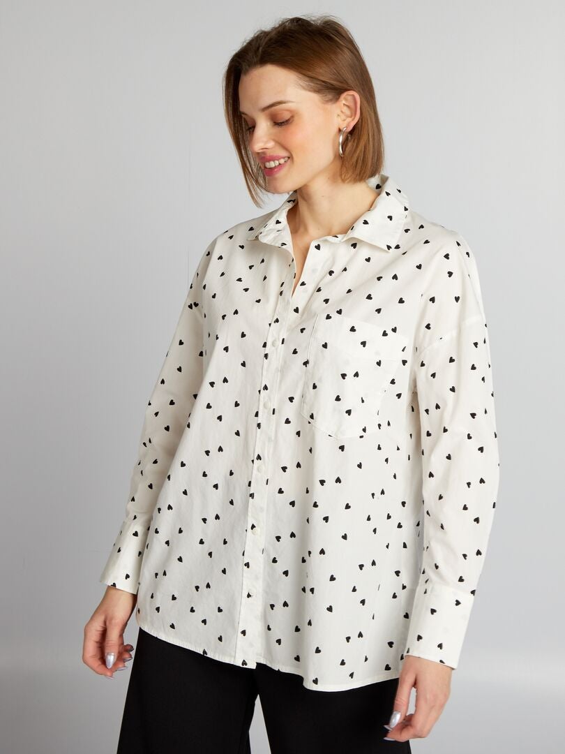 Shirt met hartjespatroon - ZWART