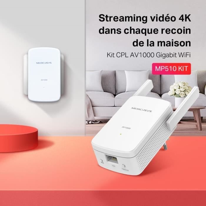 Kit WiFi CPL 300 Mbps - MERCUSYS - Kit MP510 - Presa fibra CPL - 1 porta Gigabit - 1000 Mbps
