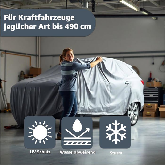 SUV-Autoabdeckung, komplette Garagenabdeckung – wasserdichter Autoschutz, für drinnen und draußen – 490 × 190 × 180 cm