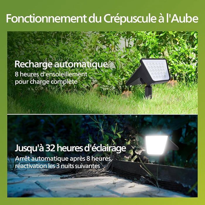 Lot de 6 Projecteurs Spots Lampes Solaires d& 39;Extérieur Étanches 28 LED 7500K Éclairage Paysager pour Jardi LAMPADAIRE DE JARDIN