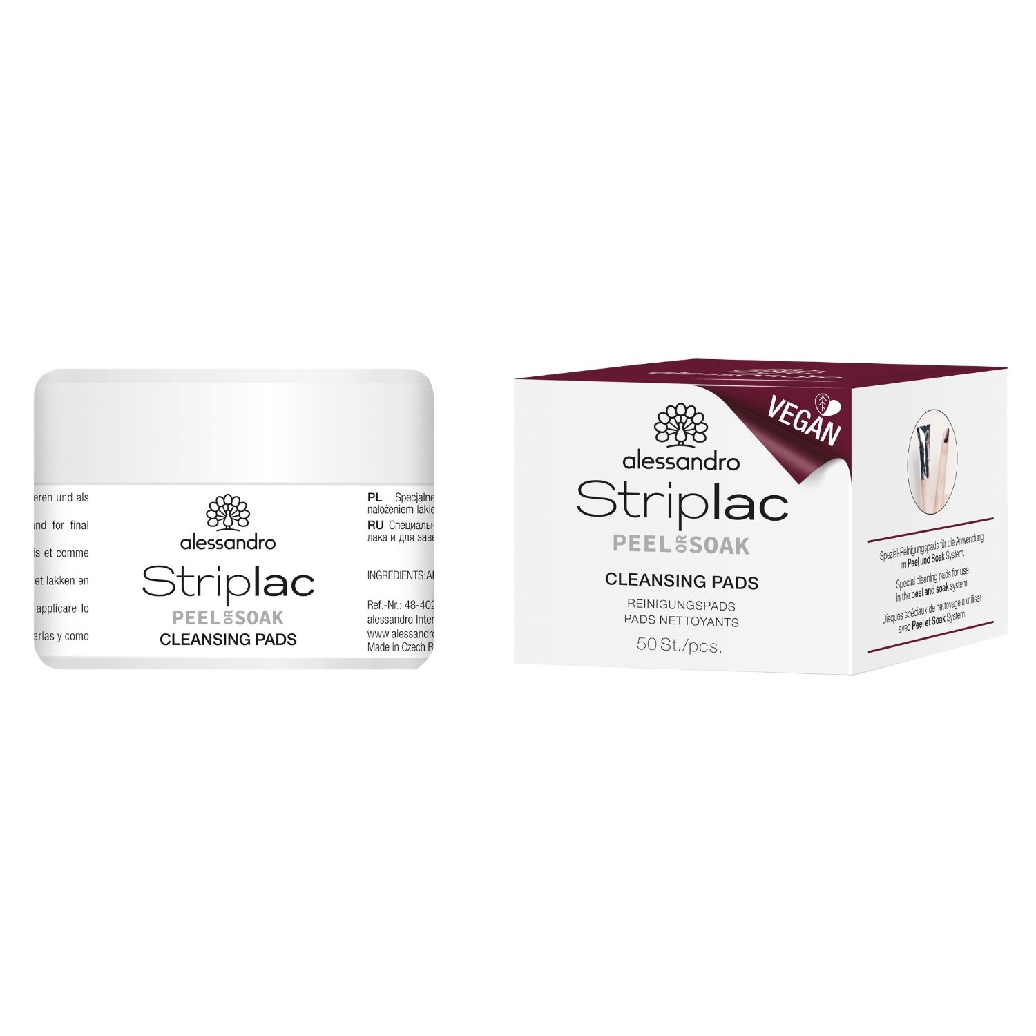 Alessandro Striplac Peel or Soak Pads nettoyants ongles 50 Pcs