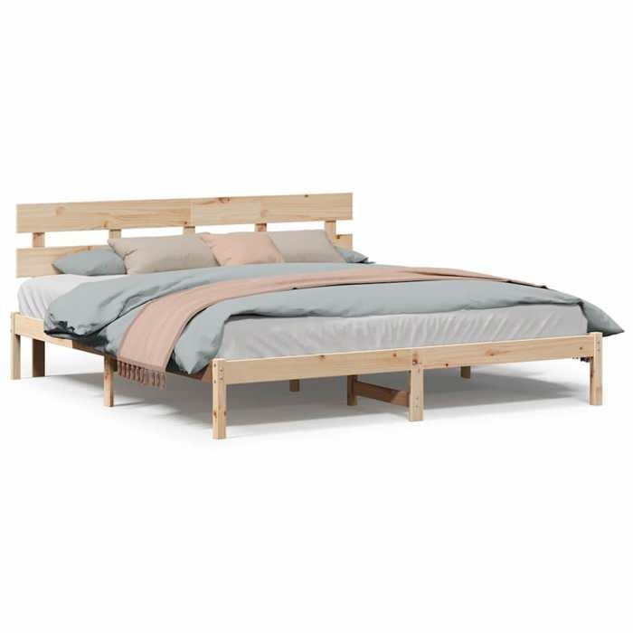 Cama doble CHIC para adultos - Estructura de cama de 200 x 200 cm, color marrón, madera maciza de pino #Sara36281