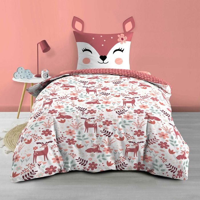 Copripiumino reversibile per bambini BICHETTE – 140 x 200 cm – 100% cotone – 42 fili