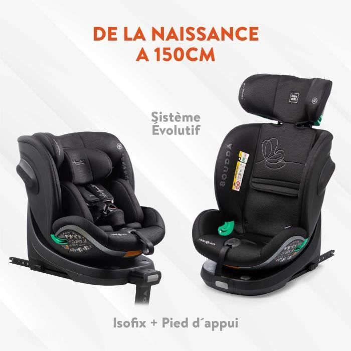 Bilbarnstol - BABYAUTO - SCUDDA GREY DOBBY - Från födseln till 12 år - 0-36 kg - I-Size - ISOFIX - 360° vridbar - ECE R129