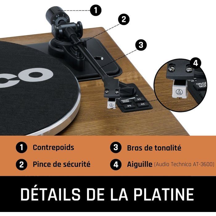 Giradischi Bluetooth 5.0 - Lenco - quattro altoparlanti integrati 40W RMS - LS-410WA - Legno marrone