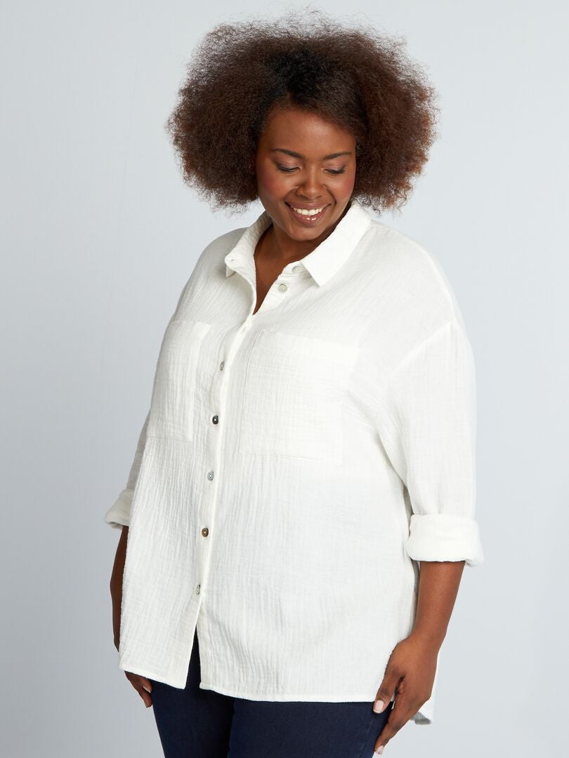 Blusa lisa de gaze de algodão - BRANCA
