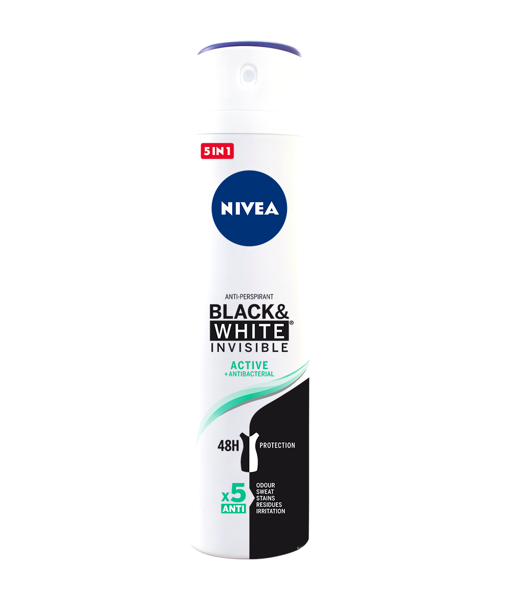 „Black & White Invisible Active“ purškiamas dezodorantas Dezodorantai