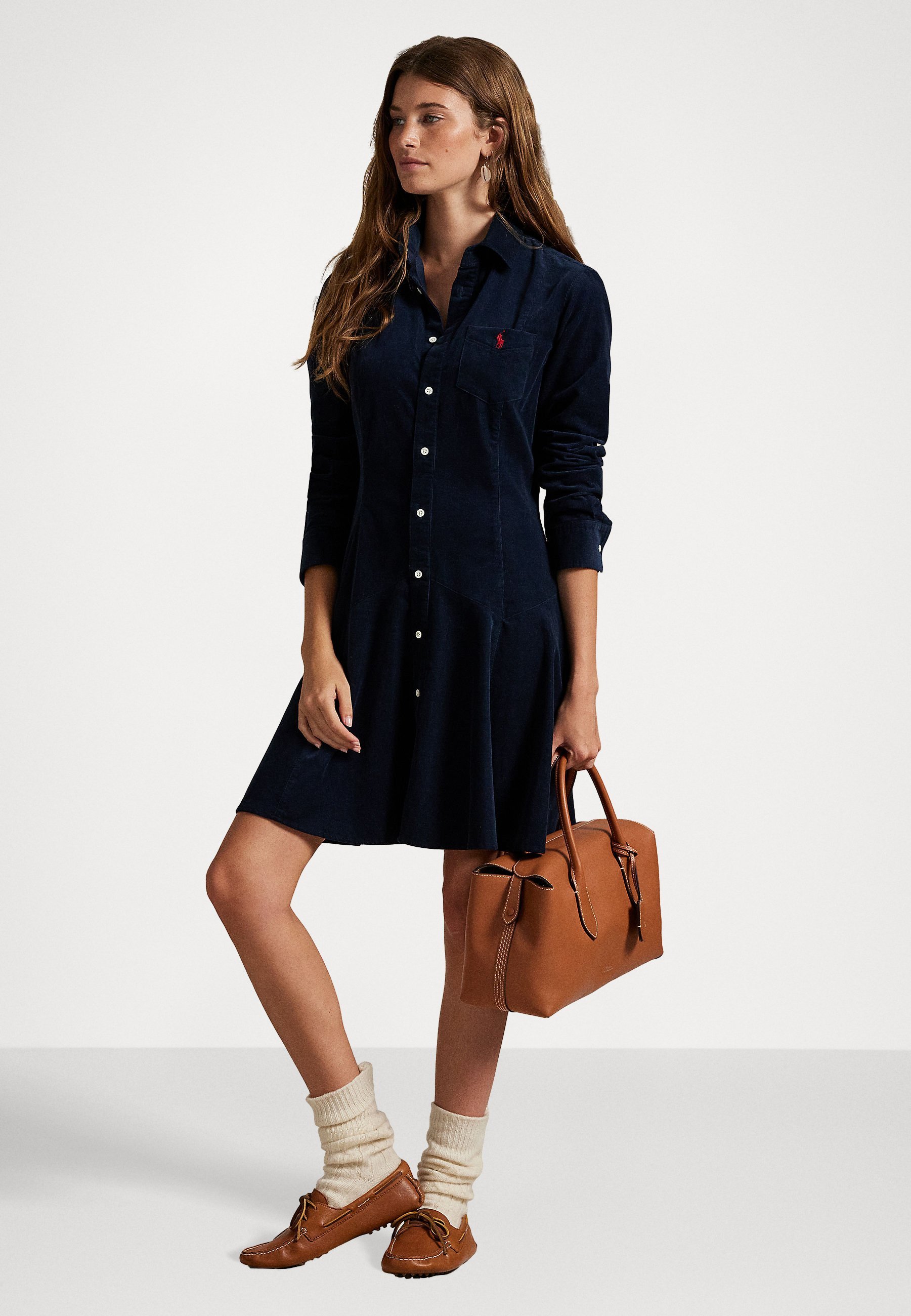 Robe-chemise trapèze en velours côtelé de coton Polo Ralph Lauren - bleu marine