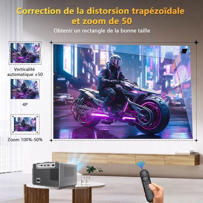 【Auto Focus/Keystone】4K Projector, 30000 Lumens 1080P Full HD WiFi Projector for iOS/Android/TV Stick - With