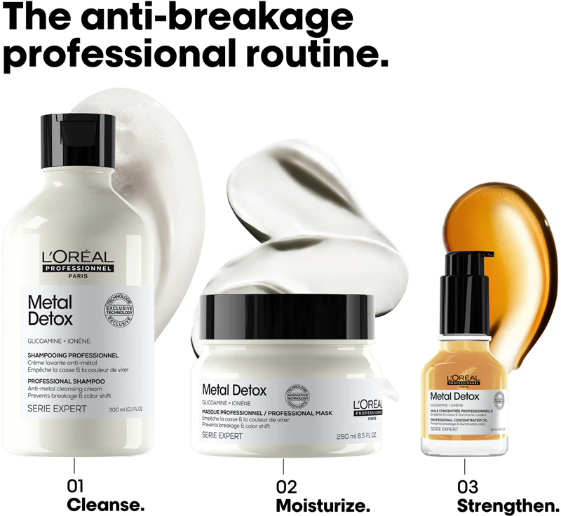 L'Oréal Professionnel Serie Expert Metal Detox, embalagem prática para cabelos danificados.