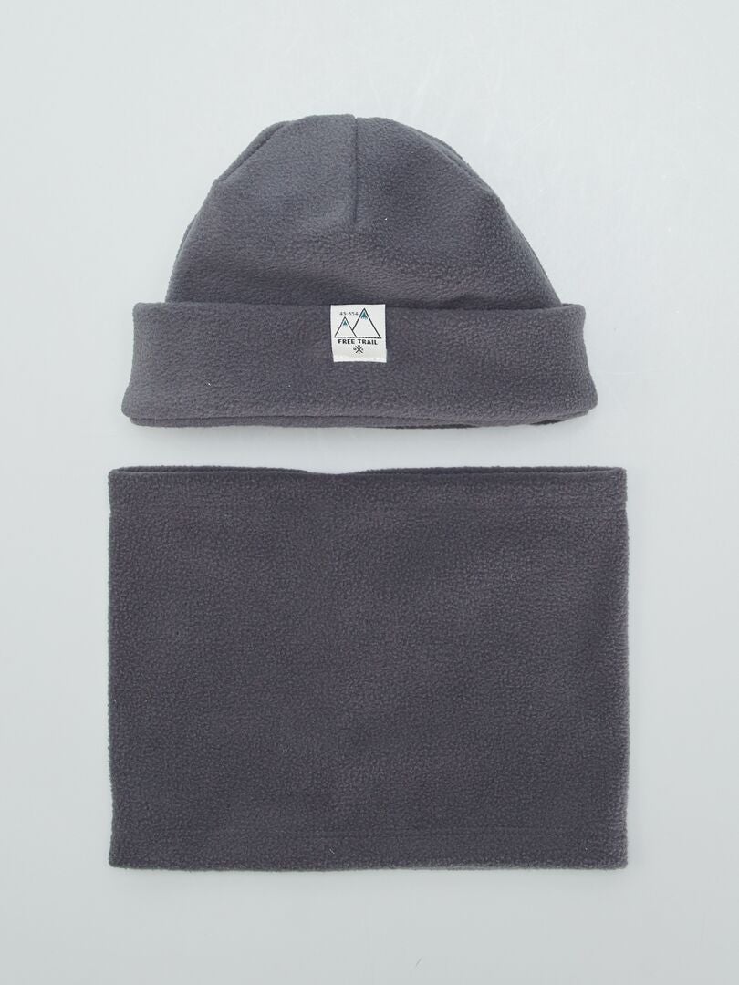 Conjunto de esqui com gorro e cachecol de lã polar - CINZA