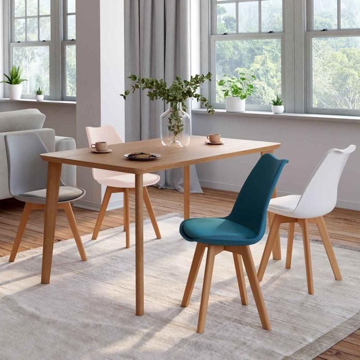 IDMARKET Lot de 4 chaises scandinaves SARA mix color pastel rose, blanc, gris clair, bleu