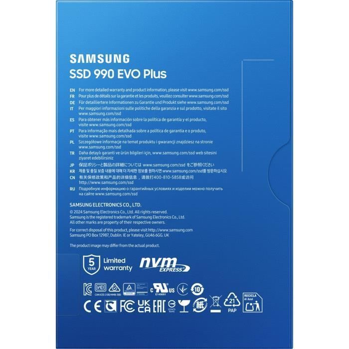 Internal SSD - SAMSUNG - 990 EVO Plus 4TB - NVMe M.2 PCIe 4.0x4 - Read speed up to 7250 MB/s