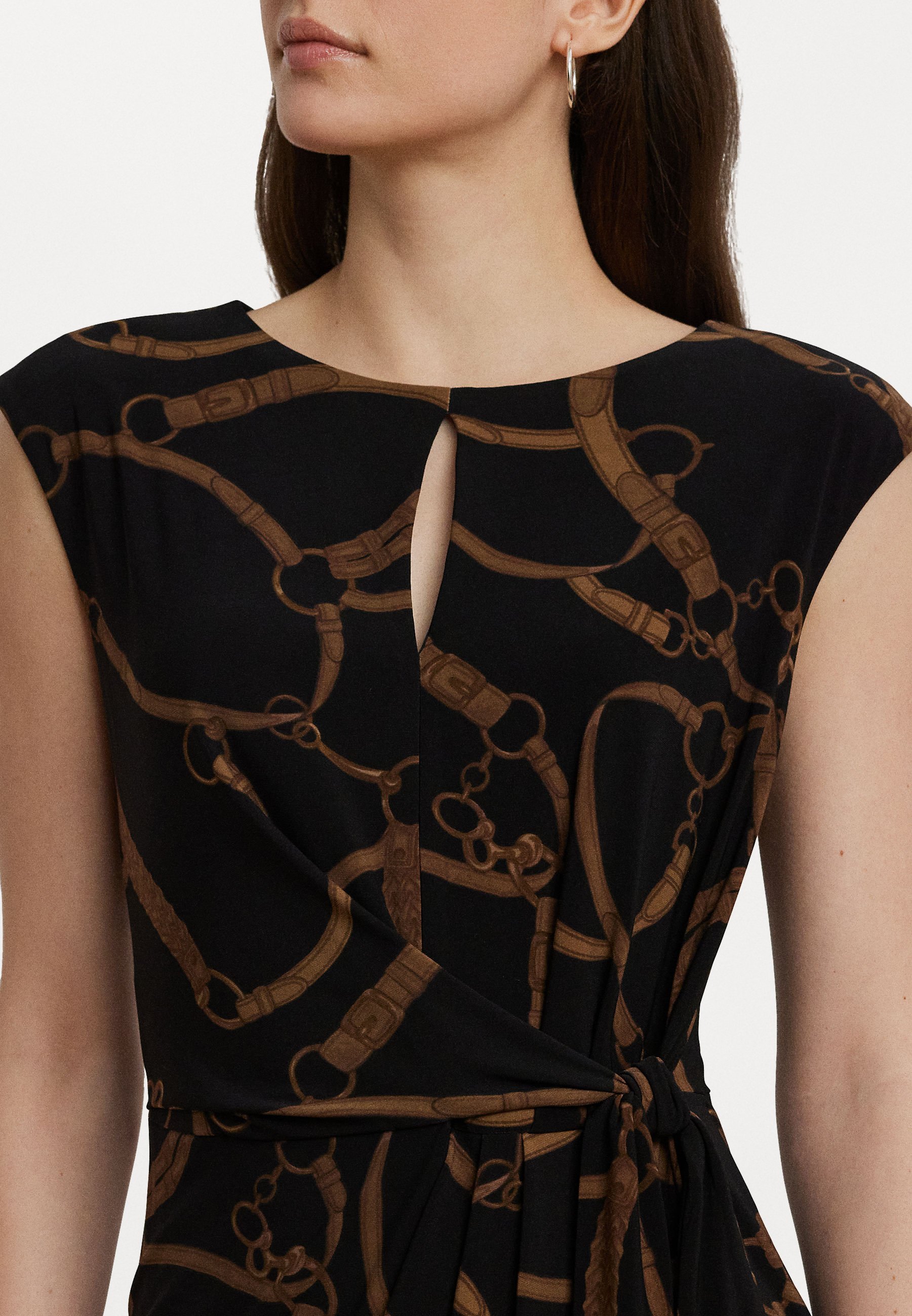 Rochie de cocktail / petrecere Lauren Ralph Lauren cu imprimeu de jerseu și nod în față - neagră