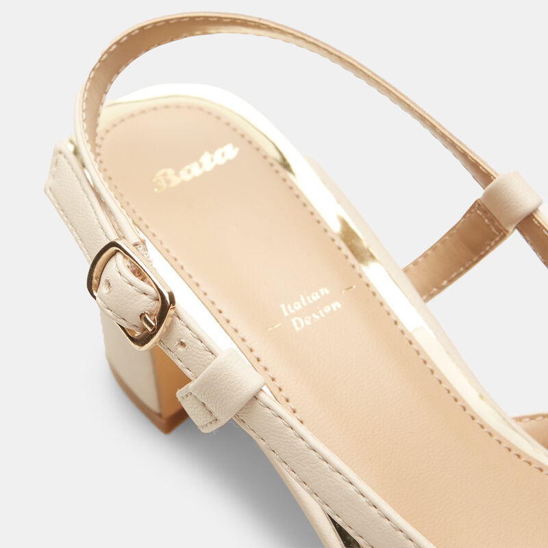 Damskie półbuty typu slingback z obcasem midi i łańcuszkiem