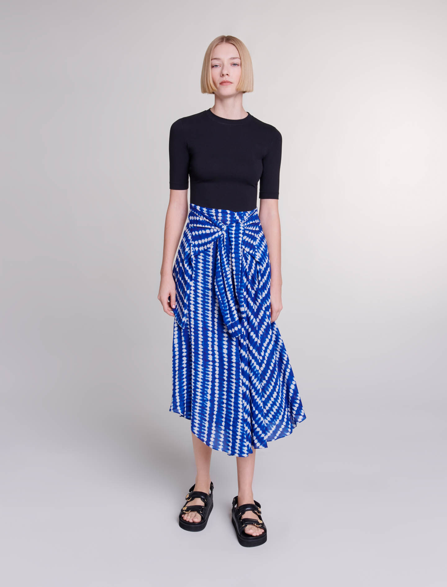 Lange jurk met 2-in-1 effect - tie-dye print, blauwe drop