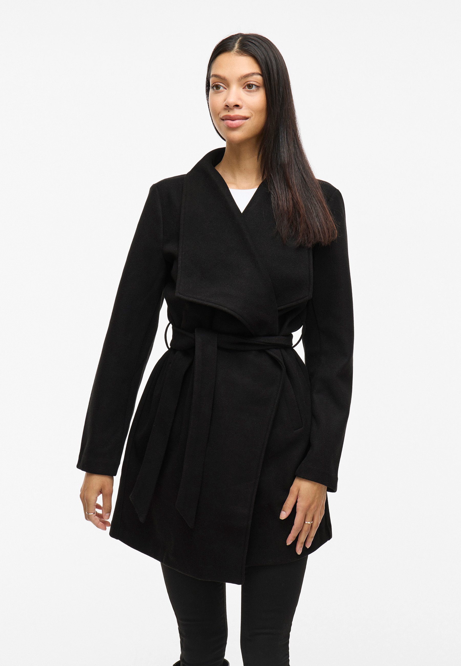 VILA VICOOLEY COLLAR BELT - Manteau court - noir
