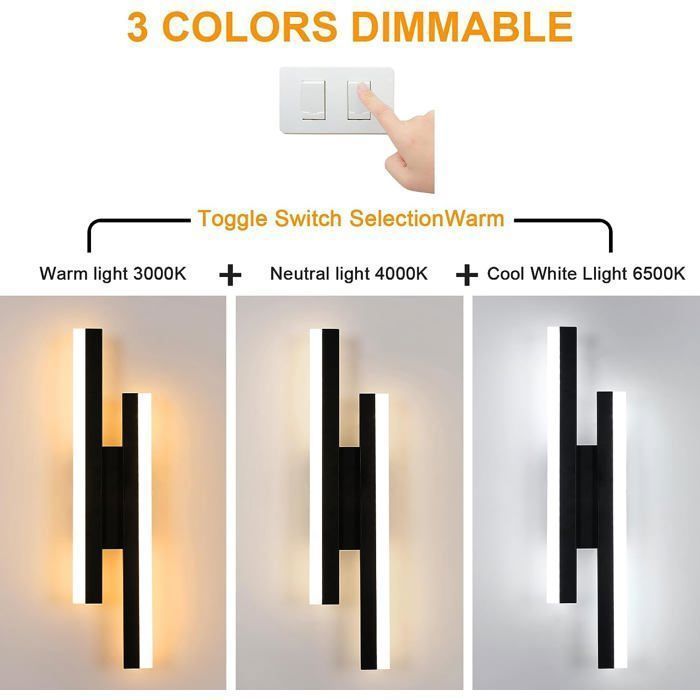 Aplique de pared LED moderno DELIPOP de 16 W con temperatura de color ajustable (3000 K/4000 K/6500 K) para dormitorio, pasillo y entrada – Negro