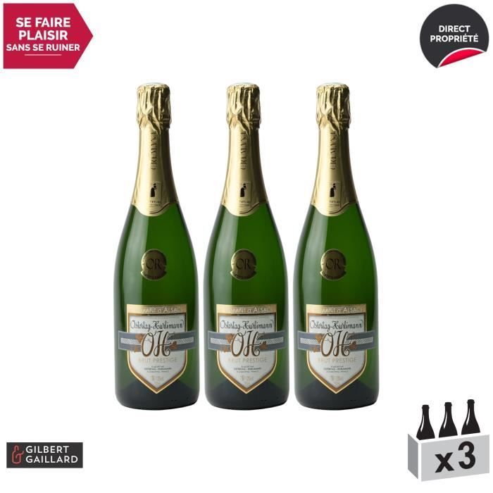 Crémant d'Alsace Prestige Blanc - Cassa da 3 bottiglie da 75cl - Domaine OSTERTAG-HURLIMANN - Vino spumante AOC Blanc d'Alsace - Medaglia d'oro