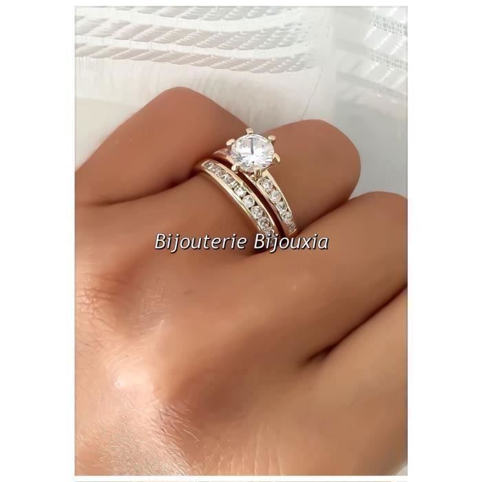 Bague double Anneaux Solitaire ZIRCONIUM Plaqué or 18 CARATS 5 Microns